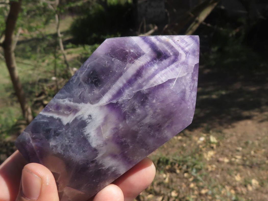 Polished Small Gemmy Dream and Classic Chevron Amethyst Points x 6 From Kolomo, Zambia - TopRock