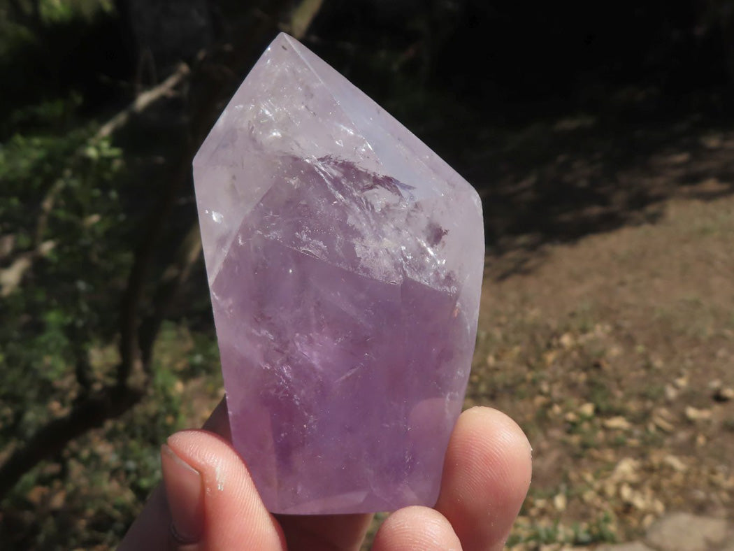 Polished Small Gemmy Dream and Classic Chevron Amethyst Points x 6 From Kolomo, Zambia - TopRock