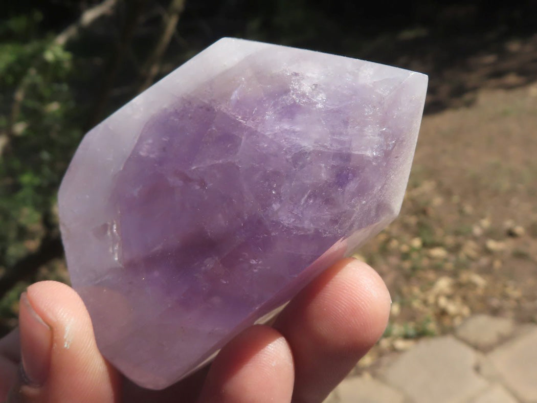 Polished Small Gemmy Dream and Classic Chevron Amethyst Points x 6 From Kolomo, Zambia - TopRock