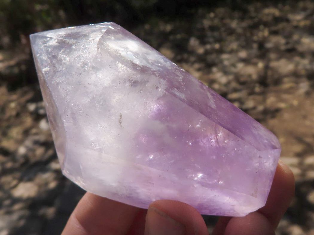 Polished Small Gemmy Dream and Classic Chevron Amethyst Points x 6 From Kolomo, Zambia - TopRock