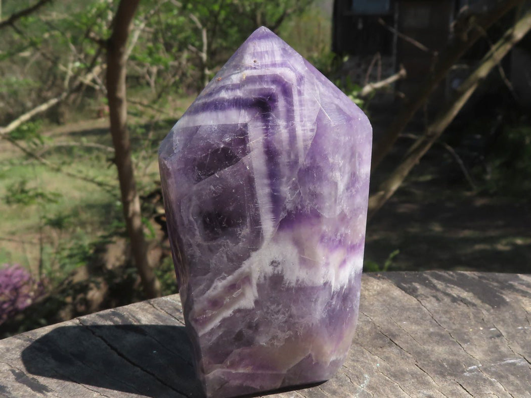 Polished Small Gemmy Dream and Classic Chevron Amethyst Points x 6 From Kolomo, Zambia - TopRock
