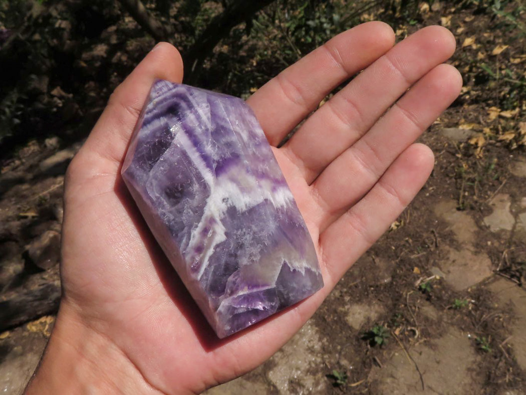 Polished Small Gemmy Dream and Classic Chevron Amethyst Points x 6 From Kolomo, Zambia - TopRock