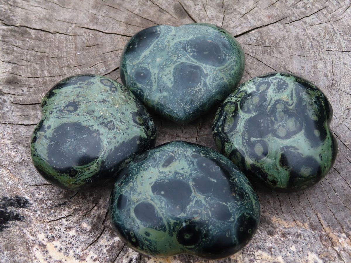 Polished Stromatolite / Nebula Stone Kombaba Hearts x 4 From Madagascar - TopRock