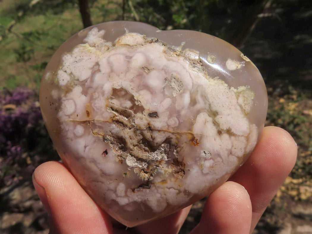 Polished Coral Flower Agate Hearts x 6 From Madagascar - TopRock