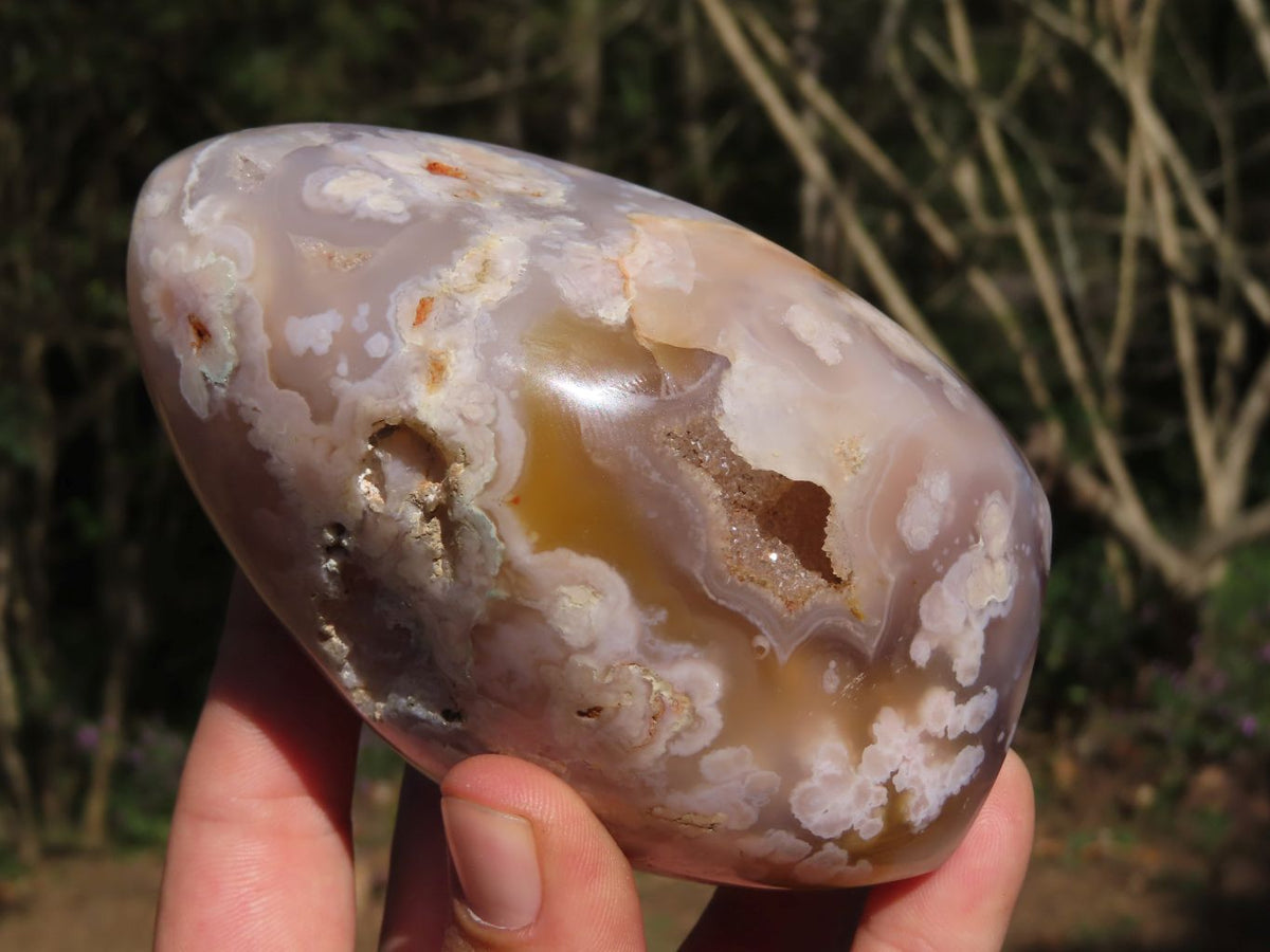 Polished Coral Flower Agate Standing Free Forms With Natural Crystalline Vugs x 2 From Madagascar - TopRock