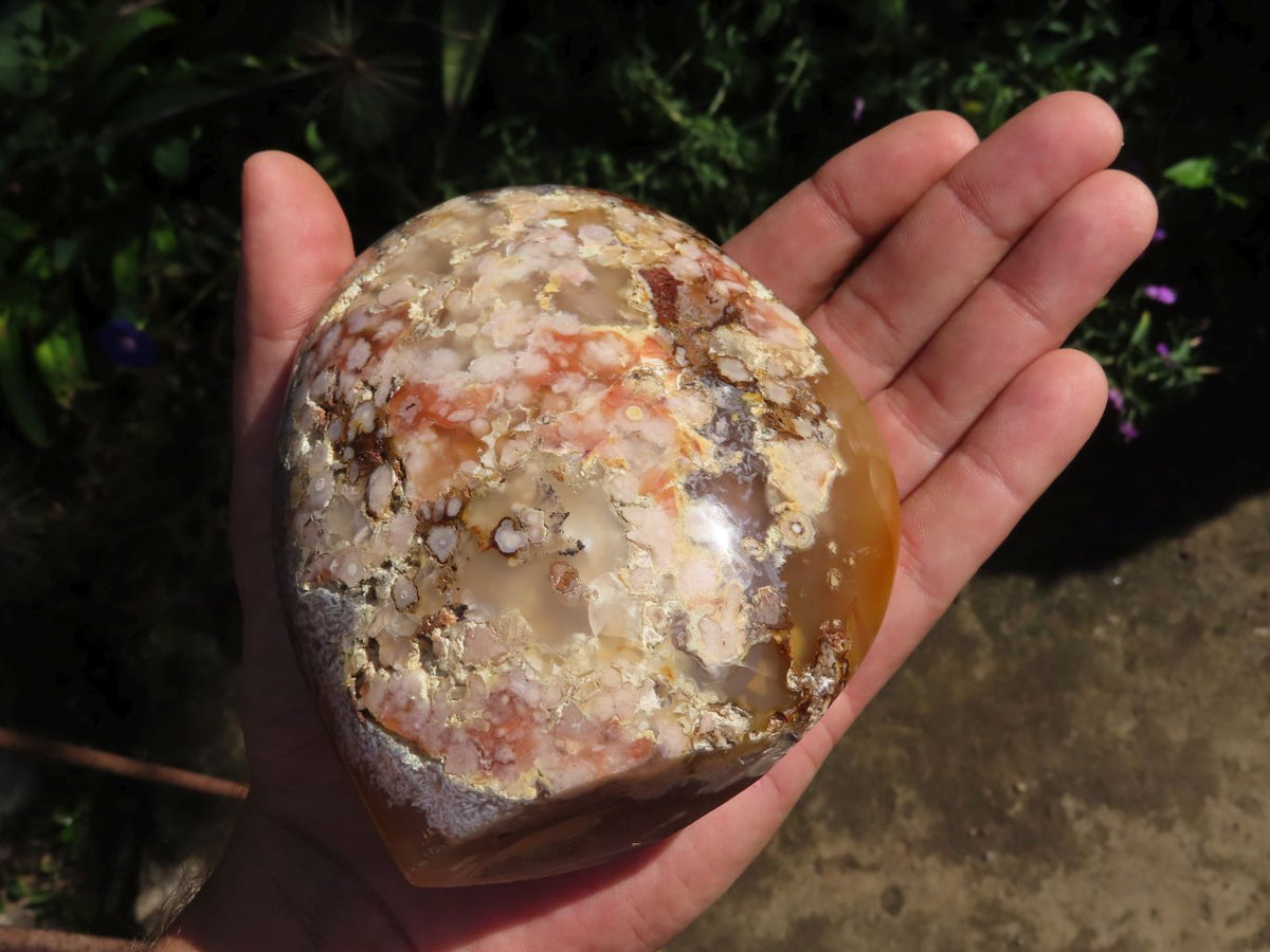 Polished Coral Flower Agate Standing Free Forms With Natural Crystalline Vugs x 2 From Madagascar - TopRock