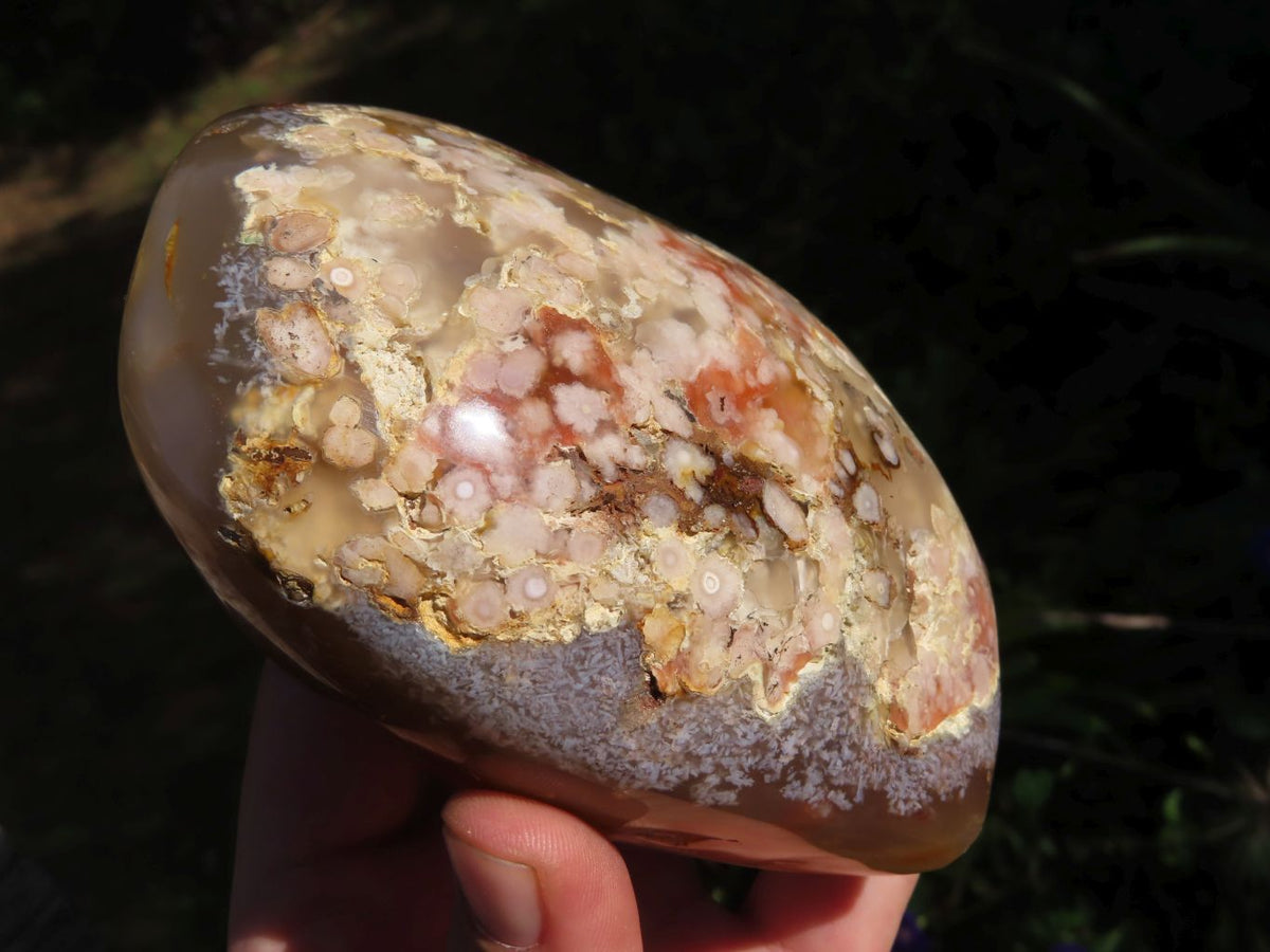 Polished Coral Flower Agate Standing Free Forms With Natural Crystalline Vugs x 2 From Madagascar - TopRock