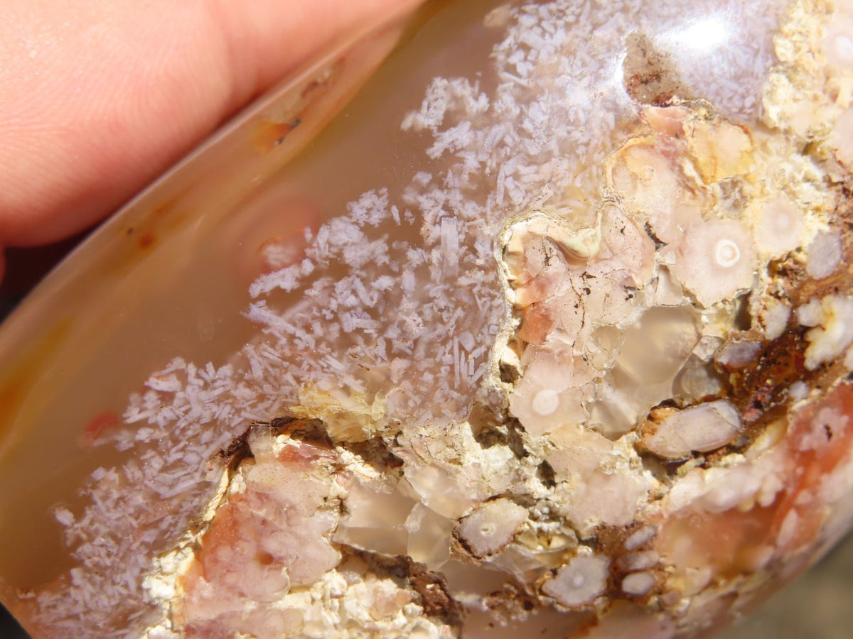 Polished Coral Flower Agate Standing Free Forms With Natural Crystalline Vugs x 2 From Madagascar - TopRock