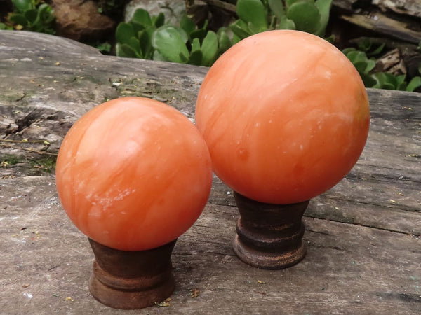 Polished Orange Twist Calcite Spheres  x 2 From Madagascar - TopRock