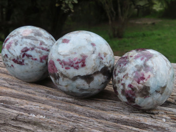 Polished Lovely Pink Tourmaline Rubellite Spheres x 3 From Ambatondrazaka, Madagascar - TopRock