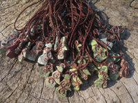 Polished Leopard stone "Great Zimbabwe Bird" Pendant with Copper Wire Wrap and Thong - sold per piece - From Zimbabwe - TopRock