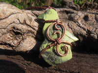 Polished Leopard stone "Great Zimbabwe Bird" Pendant with Copper Wire Wrap and Thong - sold per piece - From Zimbabwe - TopRock