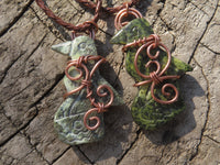 Polished Leopard stone "Great Zimbabwe Bird" Pendant with Copper Wire Wrap and Thong - sold per piece - From Zimbabwe - TopRock