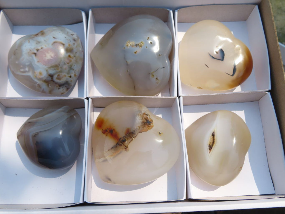 Polished Agate Hearts x 6 From Madagascar - TopRock