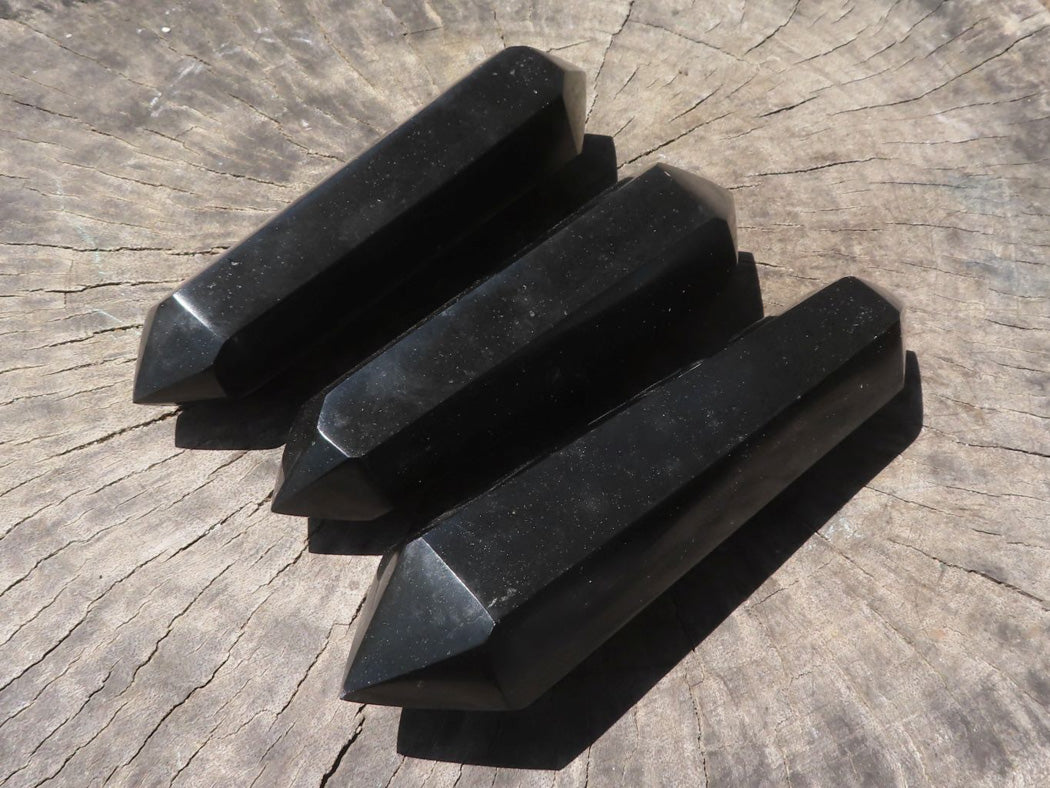 Polished Double Terminated Black Basalt Points x 3 From Madagascar - TopRock