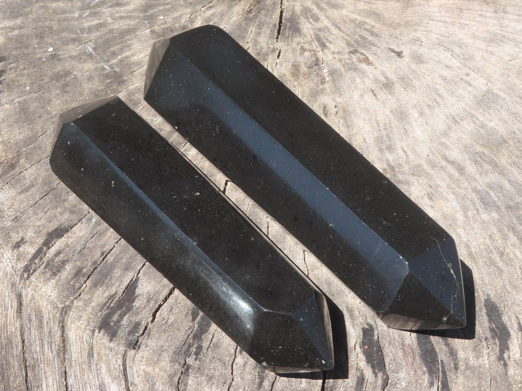 Polished Double Terminated Black Basalt Points x 3 From Madagascar - TopRock