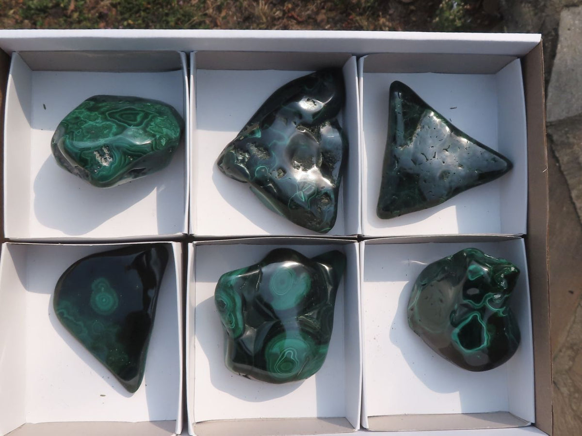 Polished Malachite Free Forms With Stunning Flower & Banding Patterns x 6 From Congo - TopRock