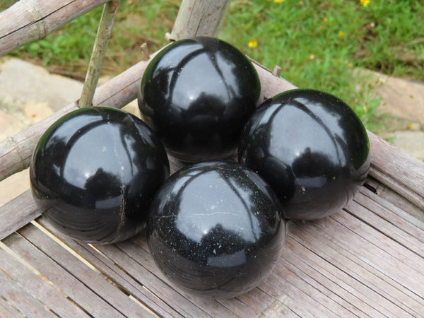 Polished Black Basalt Spheres x 4 From Madagascar - TopRock