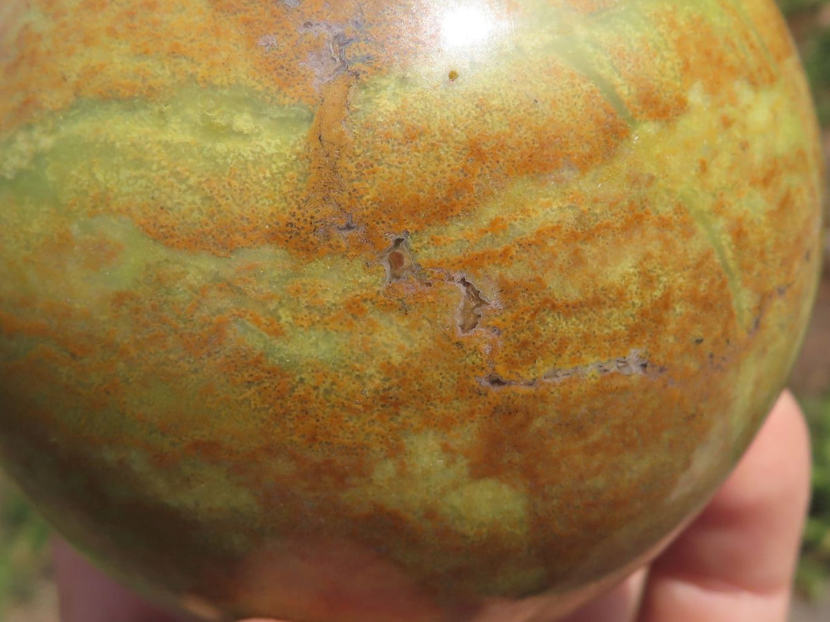 Polished Larger Light Weight Green Opal with Brown Patterns Spheres x 2 From Madagascar - TopRock