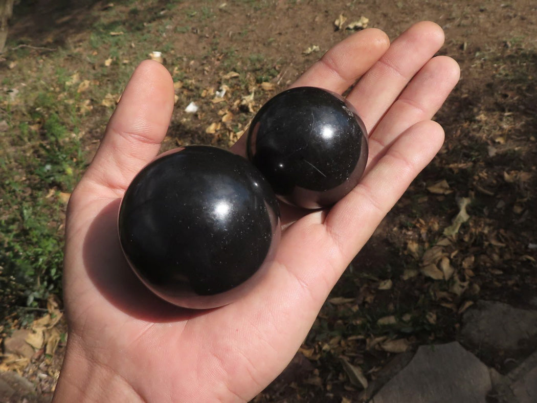Polished Black Basalt Spheres (Heat Stable for therapy) x 6 From Madagascar - TopRock