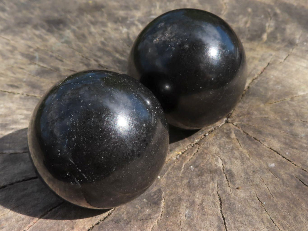 Polished Black Basalt Spheres (Heat Stable for therapy) x 6 From Madagascar - TopRock