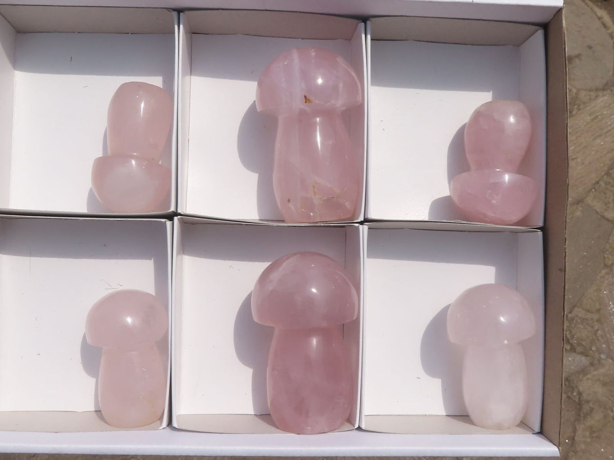 Polished Gemmy Pink Star Rose Quartz Mushrooms x 6 From Madagascar - TopRock