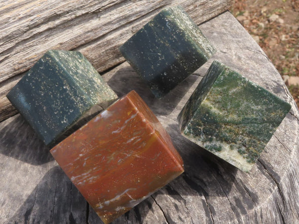 Polished Ocean Jasper Cubes (Corners Cut To Stand) x 4 From Madagascar - TopRock