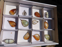 Polished Mixed Stone Pendants Set In Steel  x 12 From Southern Africa - Toprock Gemstones and Minerals