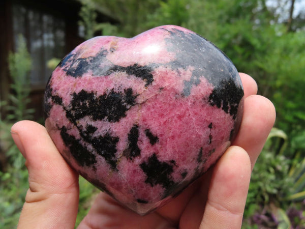Polished Large Beautiful Pink & Black Rhodonite Hearts x 3 From Madagascar - TopRock