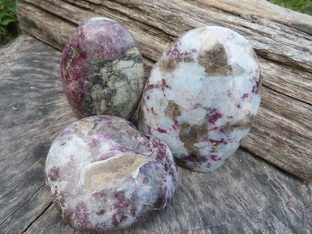 Polished Pink Rubellite Standing Free Forms & One Large Heart x 3 From Ambatondrazaka, Madagascar - TopRock