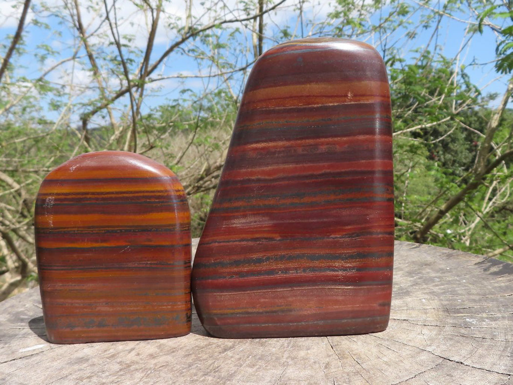Polished Banded Tiger Iron / Muggle Stone Standing Free Forms x 3 From Prieska, Northern Cape - TopRock
