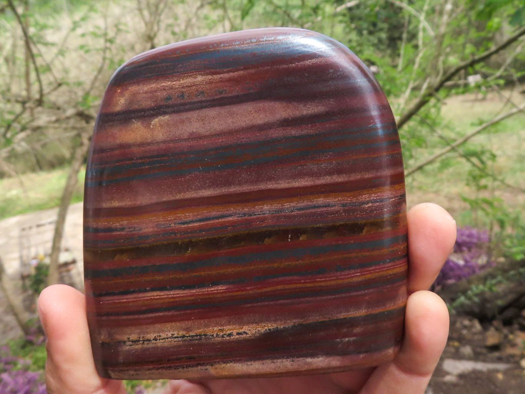Polished Banded Tiger Iron / Muggle Stone Standing Free Forms x 3 From Prieska, Northern Cape - TopRock