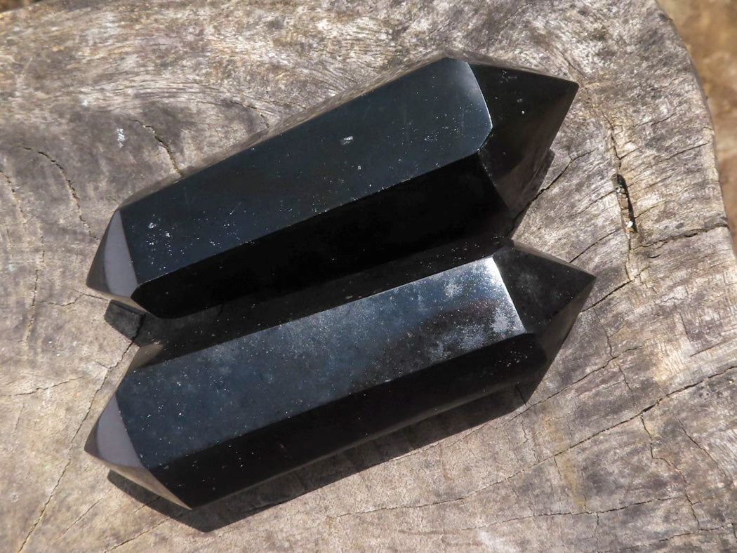 Polished Double Terminated Black Basalt Points (Heat Stable for therapy) x 12 From Madagascar - TopRock