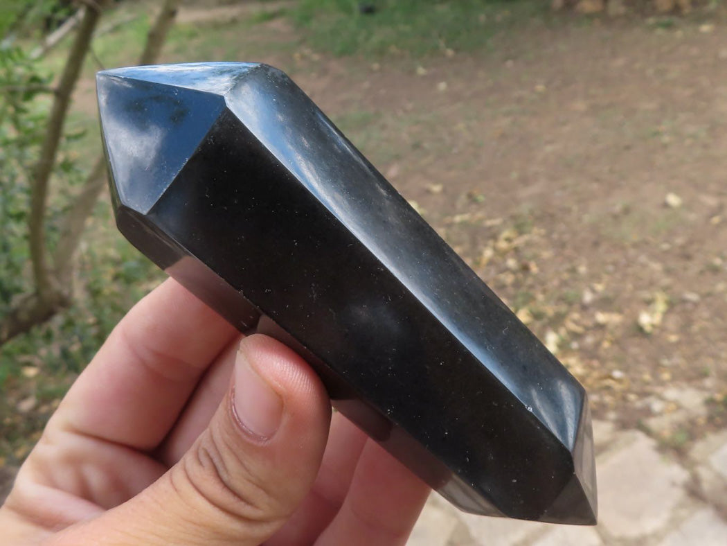 Polished Double Terminated Black Basalt Points (Heat Stable for therapy) x 12 From Madagascar - TopRock