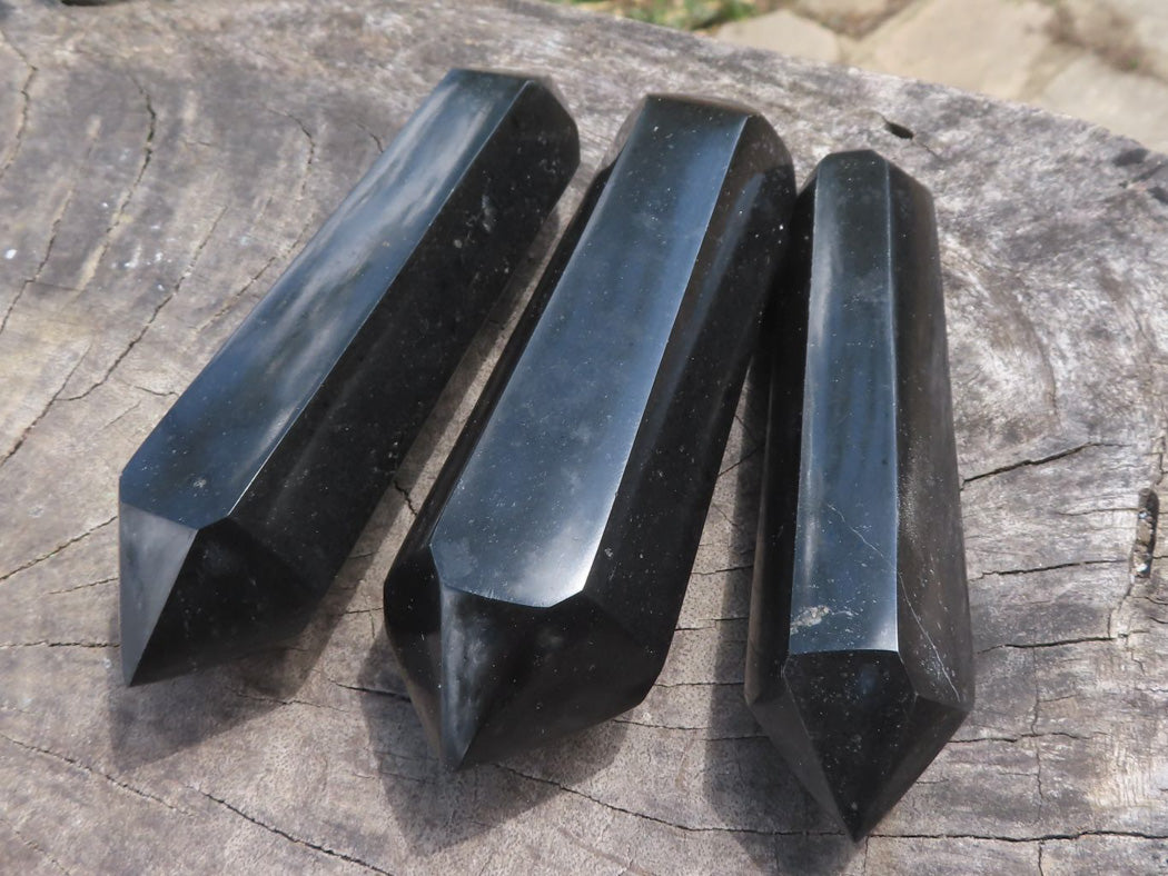 Polished Double Terminated Black Basalt Points (Heat Stable for therapy) x 12 From Madagascar - TopRock