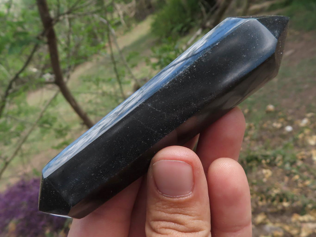Polished Double Terminated Black Basalt Points (Heat Stable for therapy) x 12 From Madagascar - TopRock