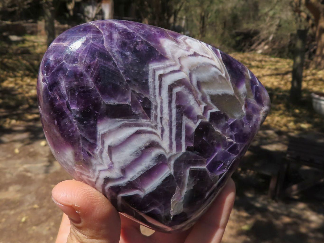 Polished Beautifully Patterned Chevron Amethyst Standing Free Forms With Smokey & White Quartz x 2 From Zambia - TopRock