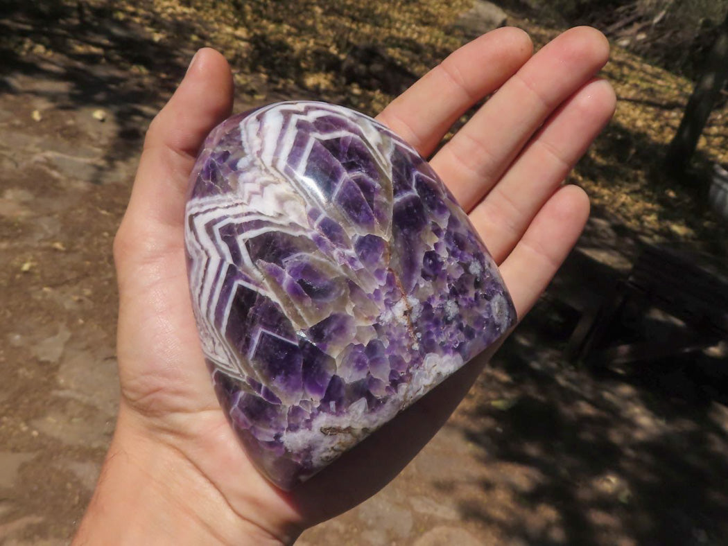 Polished Beautifully Patterned Chevron Amethyst Standing Free Forms With Smokey & White Quartz x 2 From Zambia - TopRock