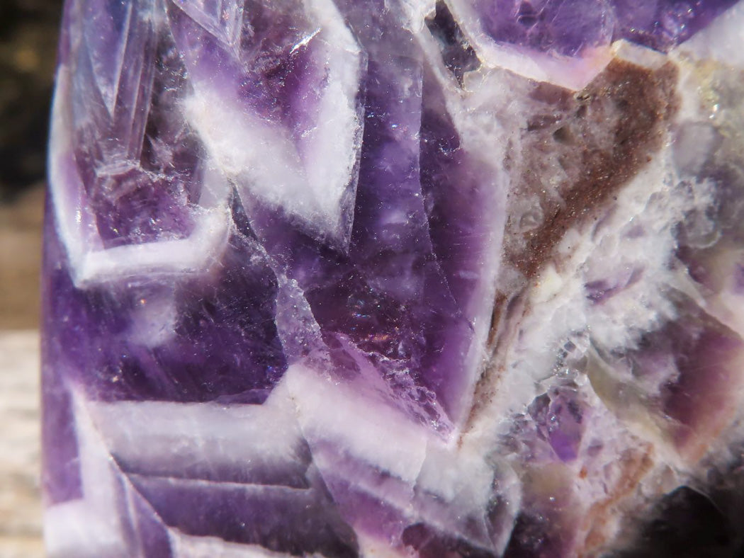 Polished Beautifully Patterned Chevron Amethyst Standing Free Forms With Smokey & White Quartz x 2 From Zambia - TopRock