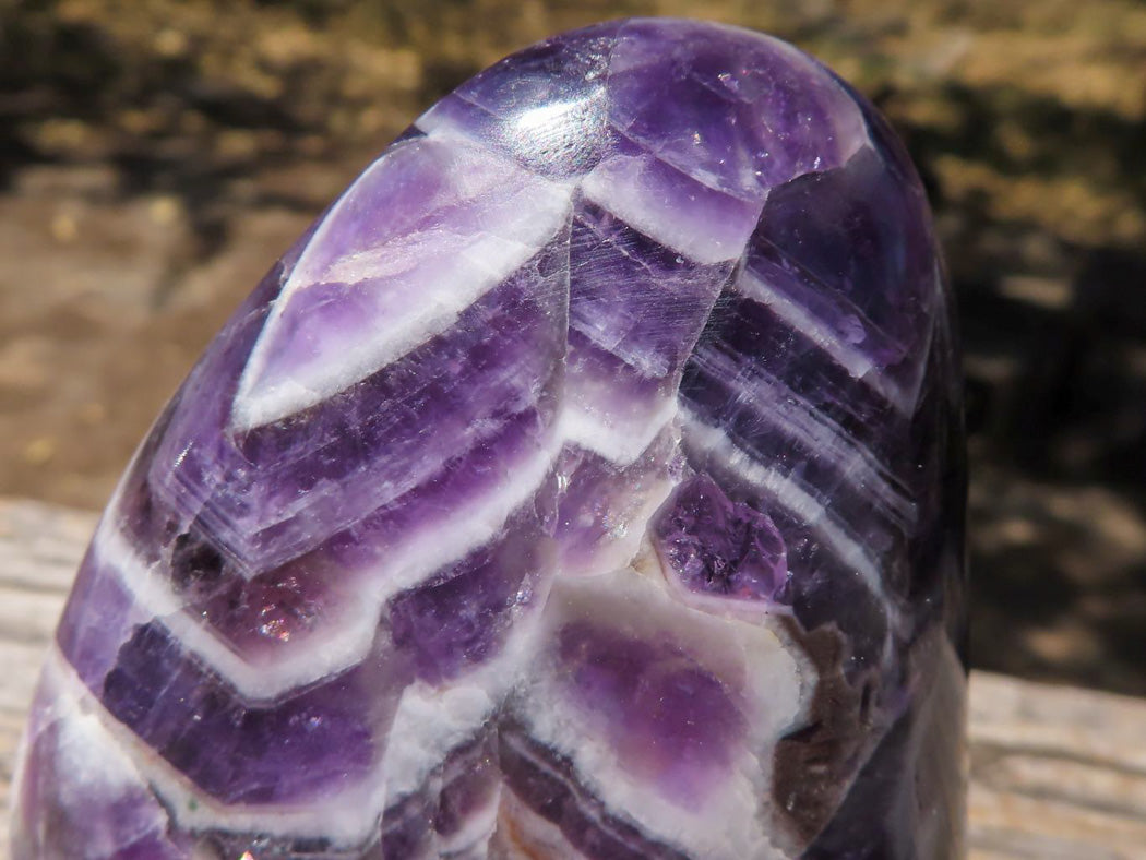 Polished Beautifully Patterned Chevron Amethyst Standing Free Forms With Smokey & White Quartz x 2 From Zambia - TopRock