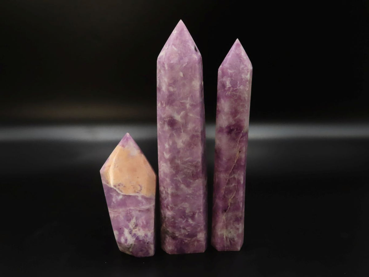 Polished Lepidolite Crystal Points x 3 From Zimbabwe - TopRock