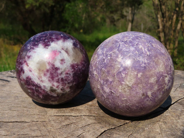 Polished Lepidolite Spheres x 1 With Rubellite x 2 From Madagascar - TopRock
