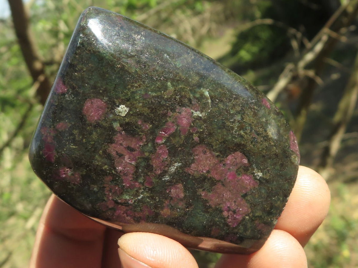 Polished Rare Fluorescent Green Verdite Ruby Corundum Free Forms x 4 From Zimbabwe - TopRock