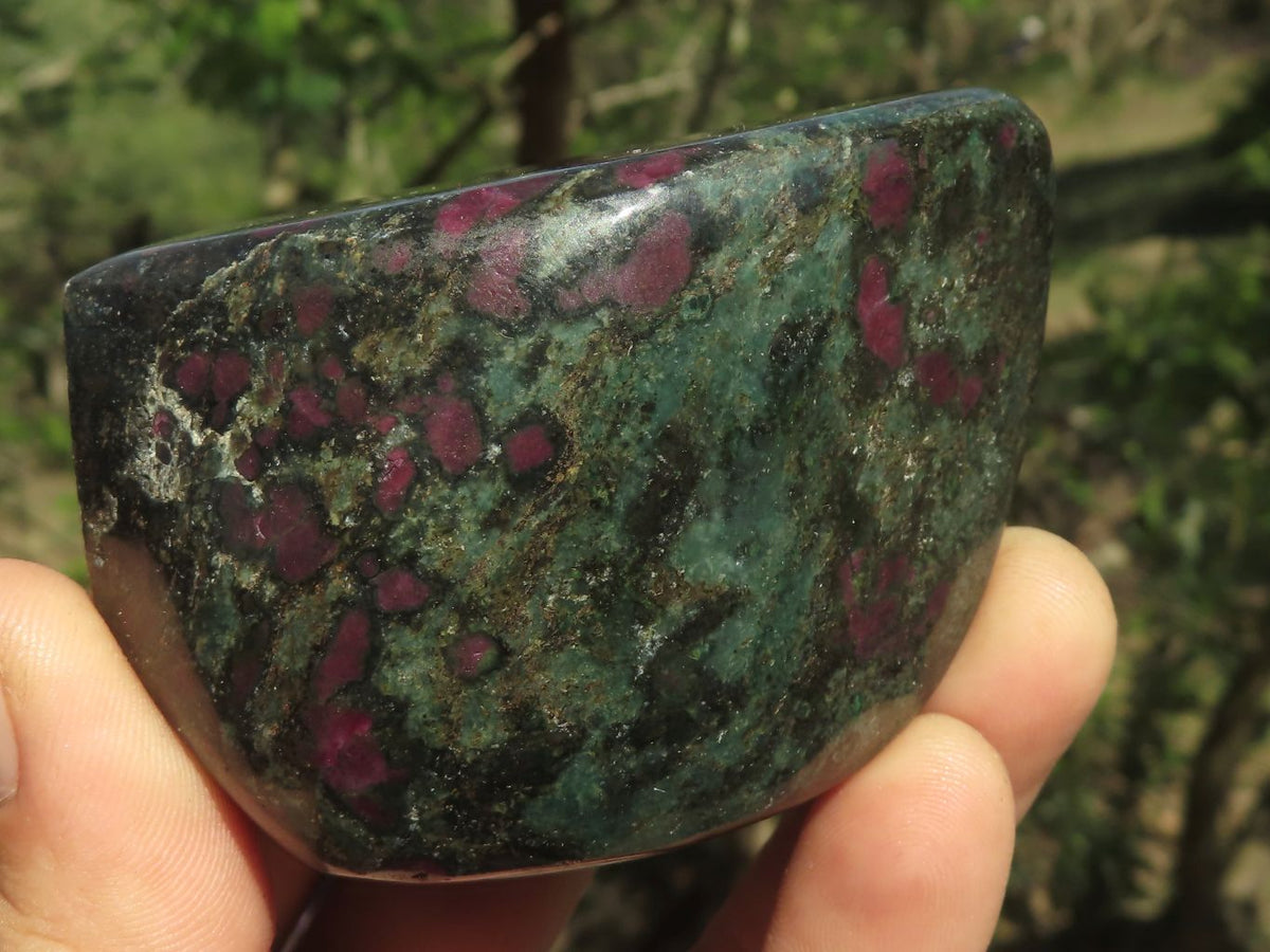 Polished Rare Fluorescent Green Verdite Ruby Corundum Free Forms x 4 From Zimbabwe - TopRock
