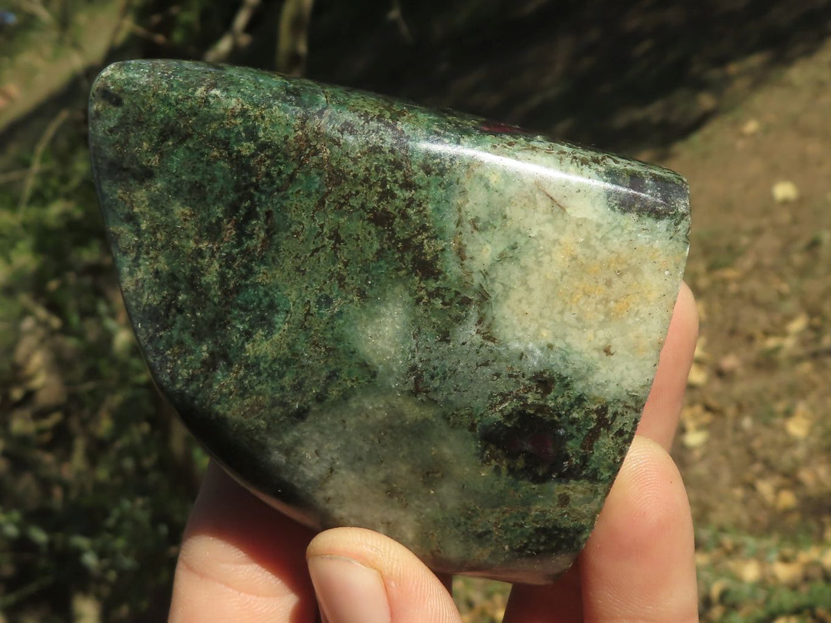 Polished Rare Fluorescent Green Verdite Ruby Corundum Free Forms x 4 From Zimbabwe - TopRock