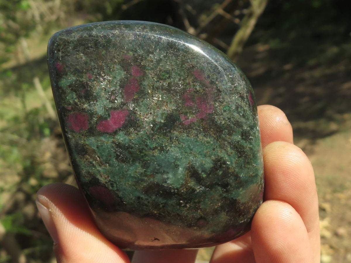 Polished Rare Fluorescent Green Verdite Ruby Corundum Free Forms x 4 From Zimbabwe - TopRock