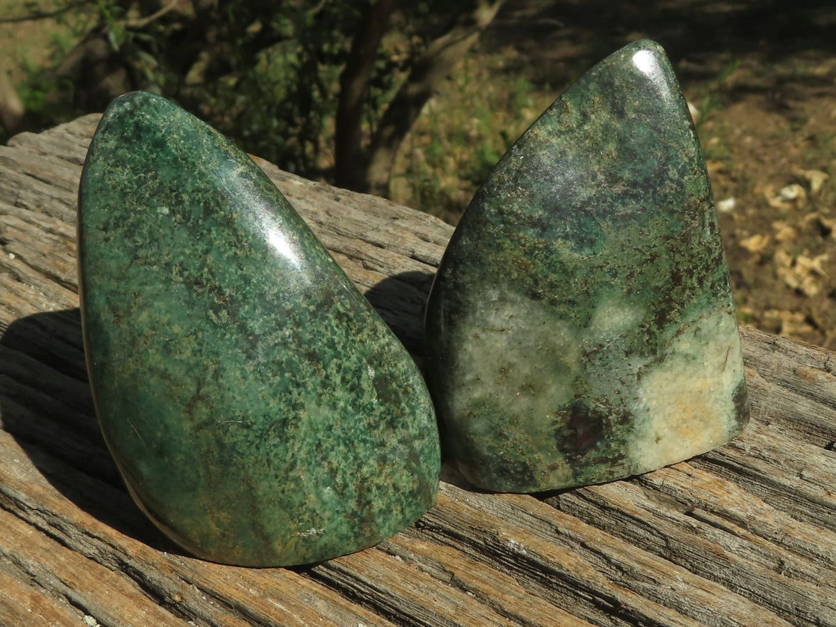 Polished Rare Fluorescent Green Verdite Ruby Corundum Free Forms x 4 From Zimbabwe - TopRock