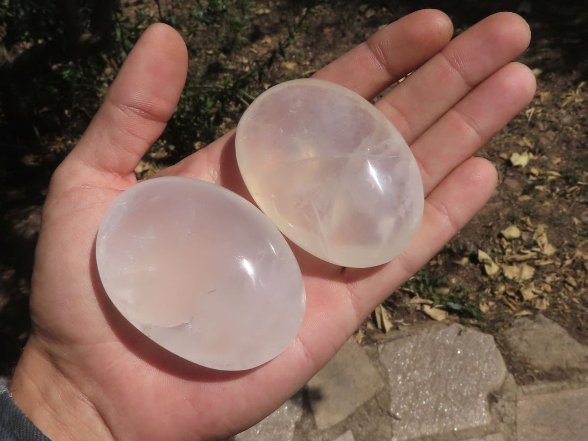 Polished Large Girasol Pearl Quartz Palm Stones x 12 From Madagascar - TopRock