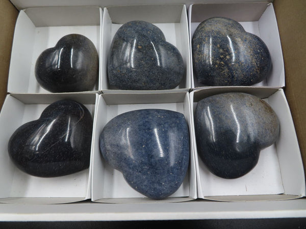 Polished Large Lazulite (Magnesium, Iron, and Aluminium Phosphate) Hearts x 6 From Ambatofinandrahana, Madagascar - TopRock