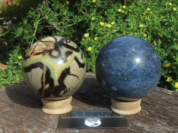 Polished Lazulite & Septerye Spheres x 2 From Madagascar - TopRock